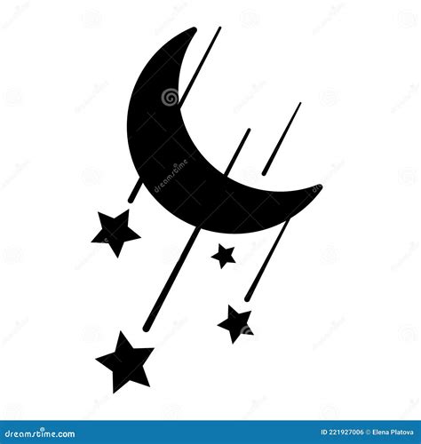 Vector Illustration With Crescent Moon Black Silhouette Of Shooting