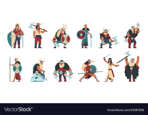 Viking Characters Cartoon Scandinavian Mythology Vector Image