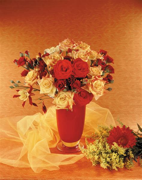 Bouquets Roses Silver Wattle Gerberas Vase Hd Phone Wallpaper