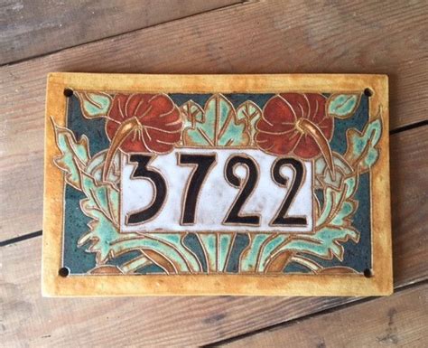 Handmade Ceramic House Number Tile Art Nouveau Floral Дверные номера