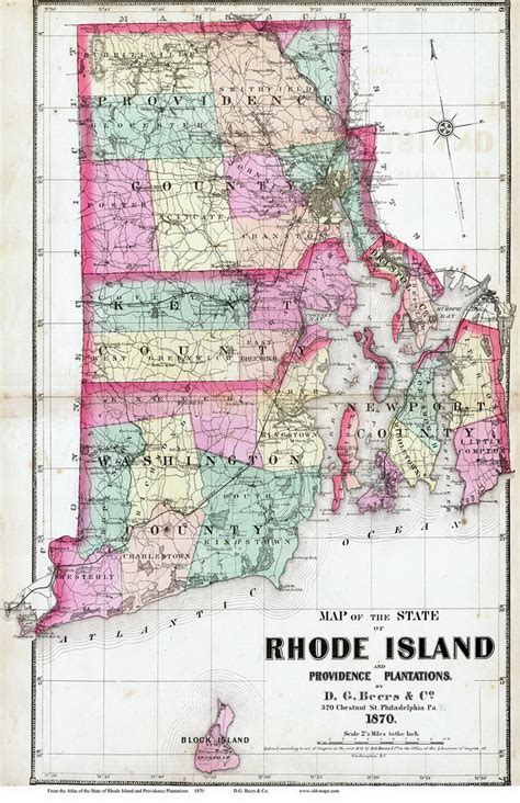 State Of Rhode Island Rhode Island 1870 Old Town Map Reprint Old Maps