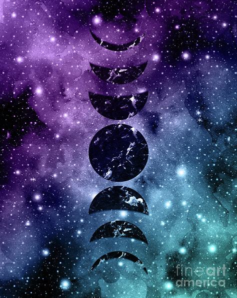 Purple Teal Galaxy Nebula Dream Moon Phases 1 Decor Art Digital Art