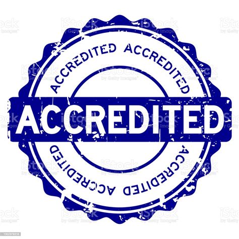 Grunge Blue Accredited Round Rubber Seal Stamp On White Background