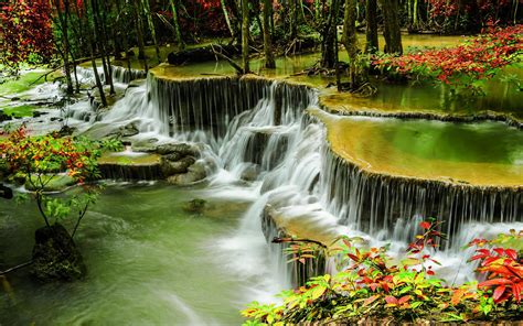 Thailand Kanchanaburi Province Huay Mae Khamin Waterfall With Cascades