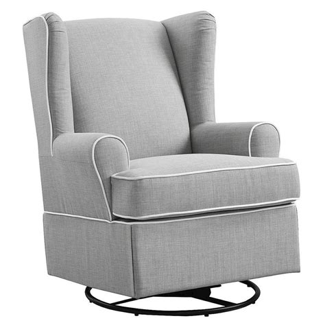 Eddie Bauer Upholstered Wingback Swivel Glider Gray Baby Recliner