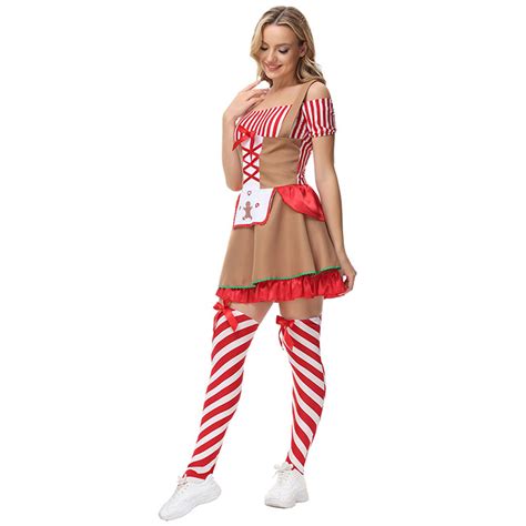 Lovely Santa Girl Red And White Striped Off Shoulder Dress Gingerbread