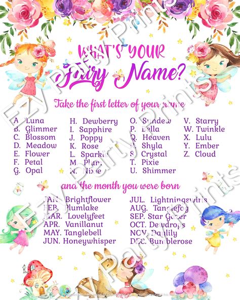 What Is Your Fairy Name Game Instant Download Instant Etsy