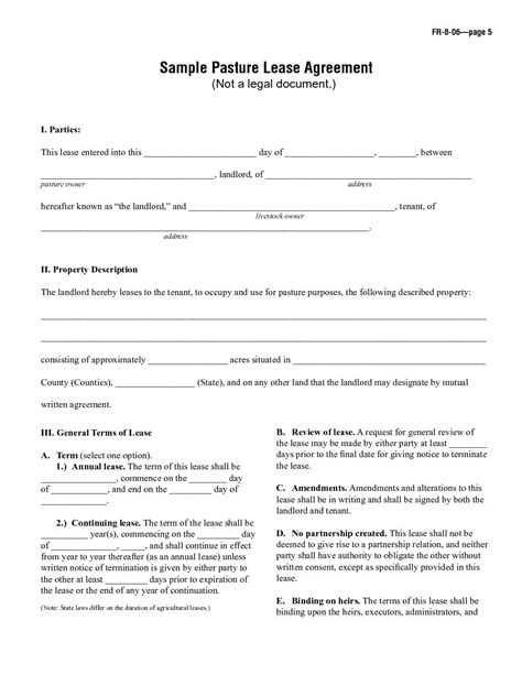 Renting is to allow the other party to occupy or use the asset for a short time, in return for a fixed payment. Download Free Sample Pasture Lease Agreement - Printable Lease Agreement