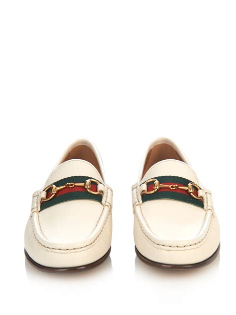 Gucci Horsebit And Web Leather Loafers In White Lyst