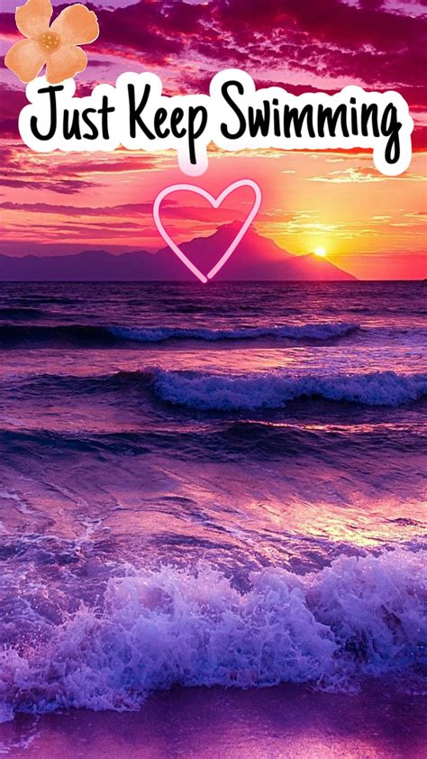 Just Keep Swimming 2017 Beach Ocean Pink Sky Sunset Hd Phone