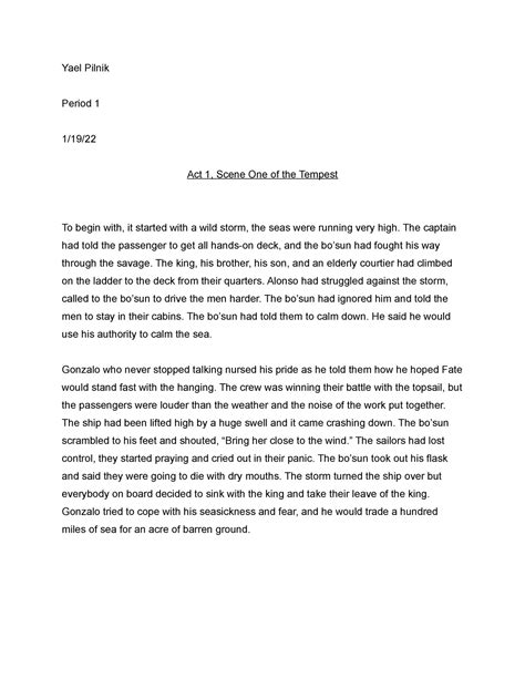 Act 1, Scene One of the Tempest - Yael Pilnik Period 1 1/19/ Act 1