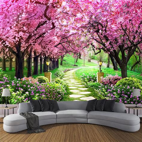 Custom 3d Photo Wallpaper Flower Romantic Cherry Blossom