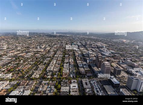Aerial View Of Glendale California With Downtown Los Angeles In