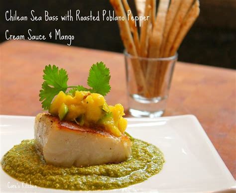 Kitchen Snaps Chilean Sea Bass With Poblano Pepper Cream Sauce And Mango