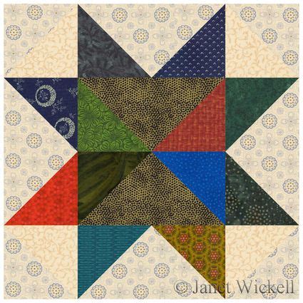 Evening Star Quilt Block Pattern With A Nine Patch Center