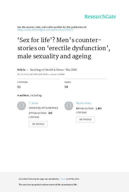 pdf sex for life men s counter stories on erectile dysfunction male sexuality and ageing