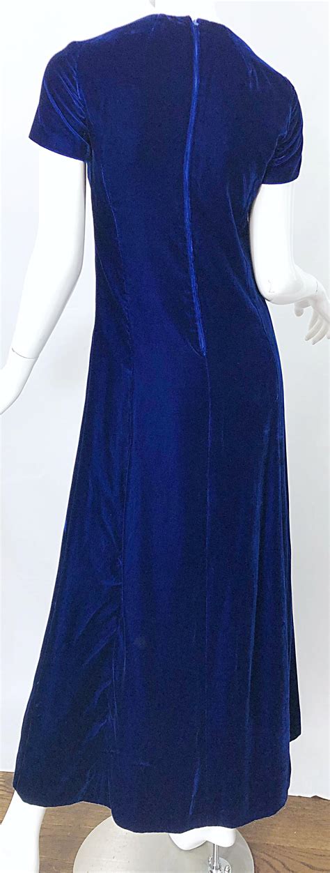 chic 1970s navy blue silk velvet short sleeve vintage 70s maxi dress gown at 1stdibs blue 70s
