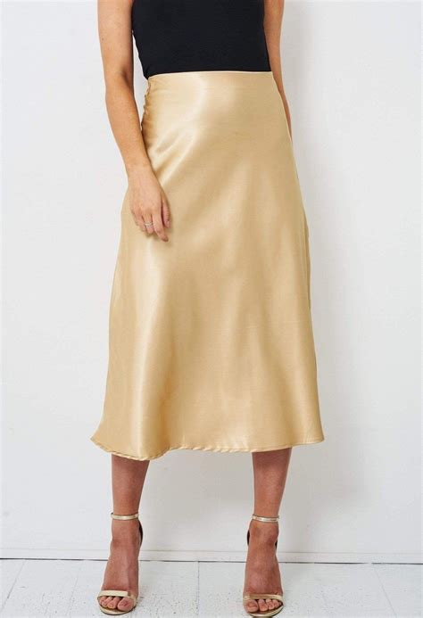 Satin Champagne Gold Midi Skirt In 2021 Midi Skirt Gold Skirt Outfit