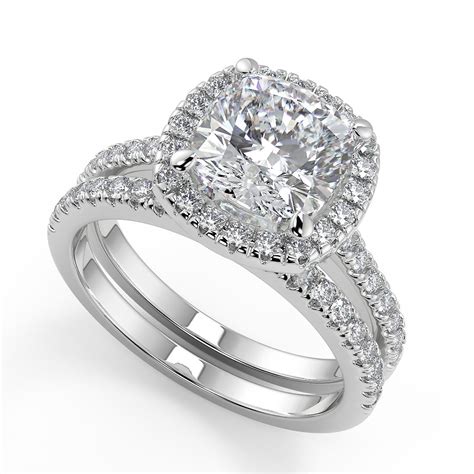 23 Ct Cushion Cut Classic Pave Halo Diamond Engagement Ring Set Vs2 G