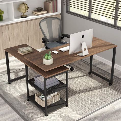 Amazon Com Tribesigns Reversible L Shaped Desk Free Rotating Corner Computer Desk Inch