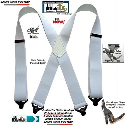 Holdup Suspender Contractor Series Bakers White 2 Wide Work Suspender