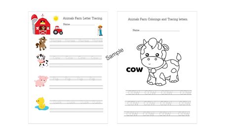 Printable Animals Farm Worksheets Tracing Words Tracing Etsy