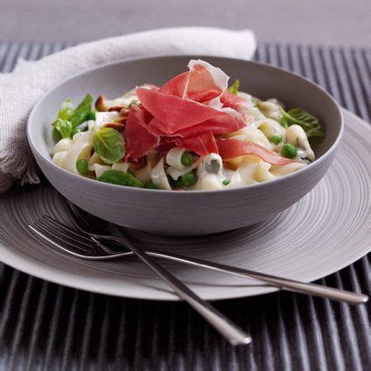 Tagliatelle with Parma ham, peas and two Italian cheeses | Recipe ...