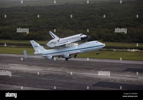 Endeavour Takes Off Atop Shuttle Carrier Aircraft Ksc 2012 5364 Stock