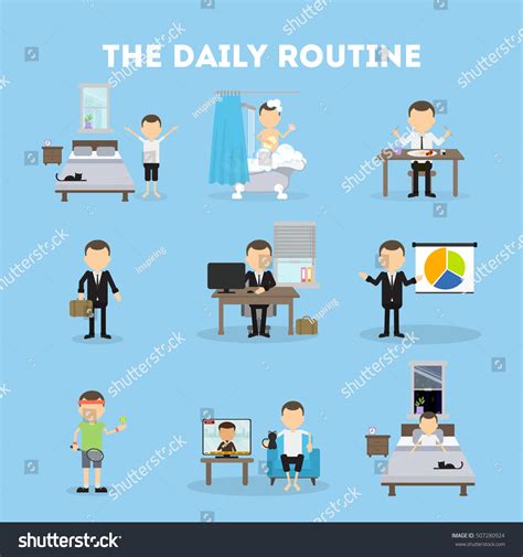 Daily Routine Life Schedule Man Morning vector de stock libre de regalías