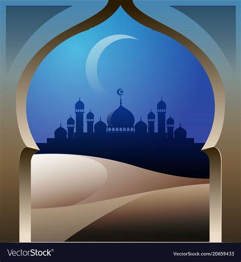 Vector Illustration Silhouette Of The Mosque At Night With The