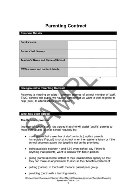 Free Parenting Agreement Examples Samples In Pdf Ms Word