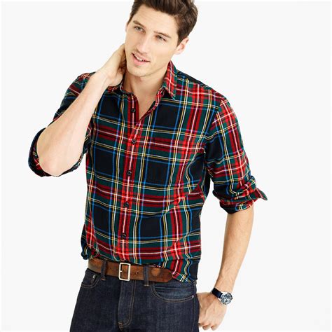 Jcrew Midweight Flannel Shirt In Stewart Plaid In Black For Men Lyst