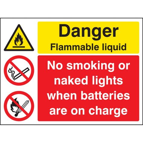 Flammable Liquid No Smoking Naked Lights Batteries On Charge