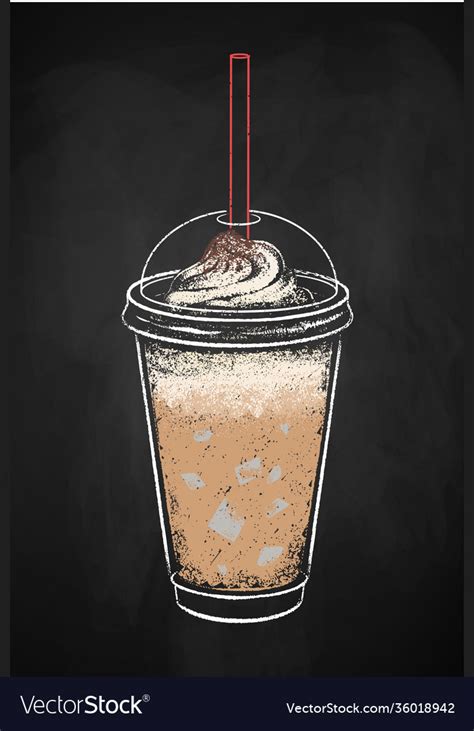 Iced Coffee Cup Isolated On Black Chalkboard Vector Image