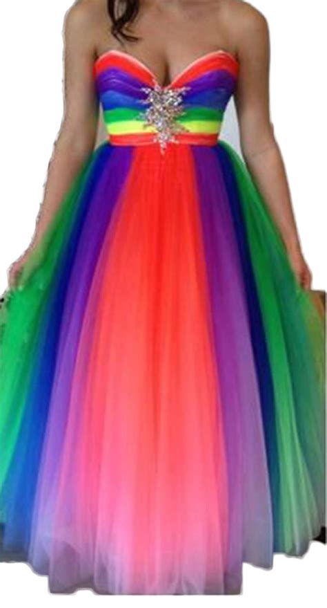 Rainbow Color Sexy Prom Dresses Sweetheart Silvery Beaded Colorful A