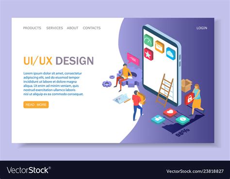 Ui And Ux Design Website Landing Page Royalty Free Vector