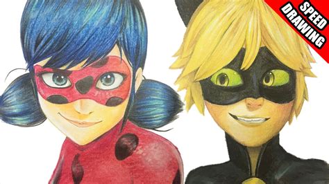 Speed Drawing Miraculous Ladybug And Cat Noir Youtube