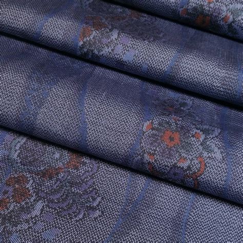 Oshima Tsumugi Silk Kimono Fabric With Wave And Floral Design By The Yard