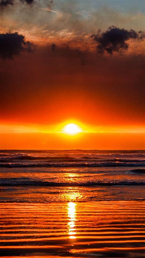 Wallpaper Sky Beach Sunset Waves Ocean