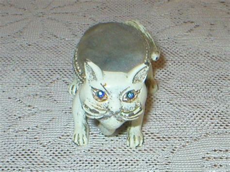 Vintage Kitty Cat Pin Cushion Rhinestone Eyes Metal Bobble Etsy Cat