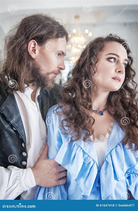 Beautiful Passionate Couple Woman And Man In Medieval Clothes Royalty