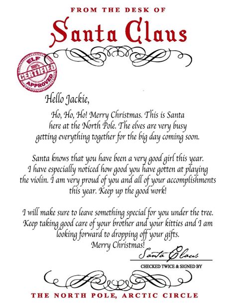 Letter From Santa Santa Claus Instant Download Printable Etsy