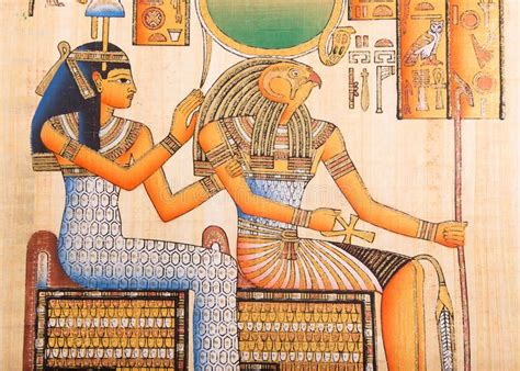 Ancient Egyptian Papyrus Ancient Egyptian God Horus With Queen