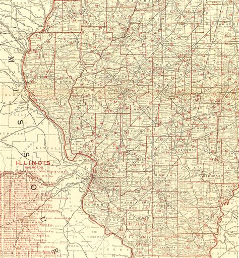 Illinois Counties & Railroads Map, 1895 - Original Art, Antique Maps 