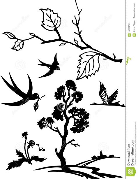 Black And White Nature Silhouettes Set Stock Vector