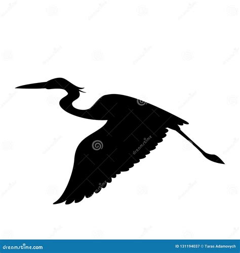 The Heron Is Flying Vector Illustration Black Silhouette Stock Vector