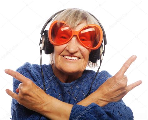 Funny Old Lady Listening Music — Stock Photo © Kanareva 69729769