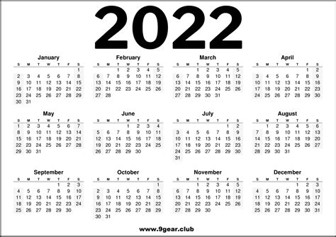 2022 Calendar Black And White Hd Printable Calendars 2022