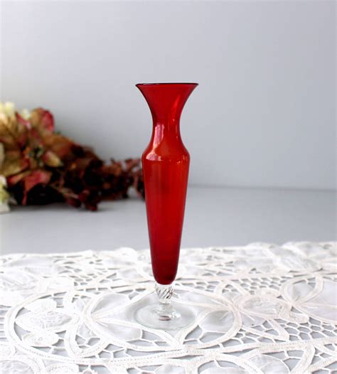 Vintage Vases Vintage Glassware Vintage Decor Red Bud Wooden Figurines Red Decor Glow