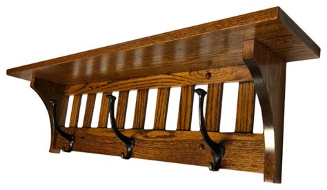 Mission Style Wall Mounted Coat Rack With Shelf Solid Wood